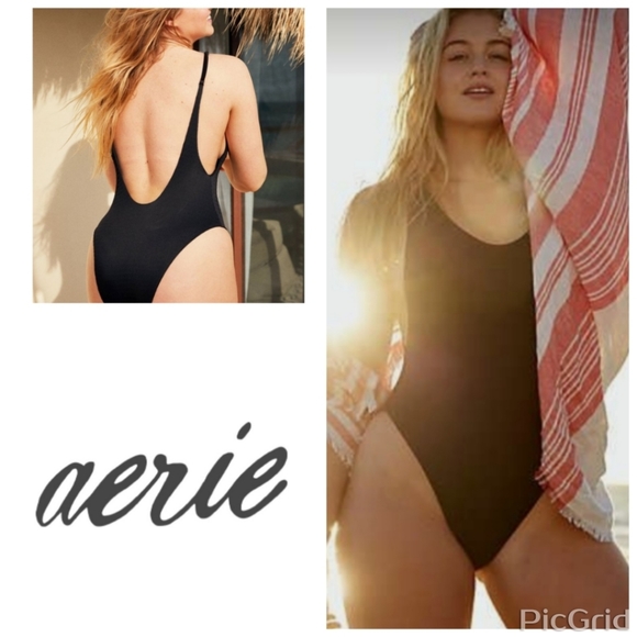 aerie Other - Aerie Black Smocked Super Scoop 1 Piece